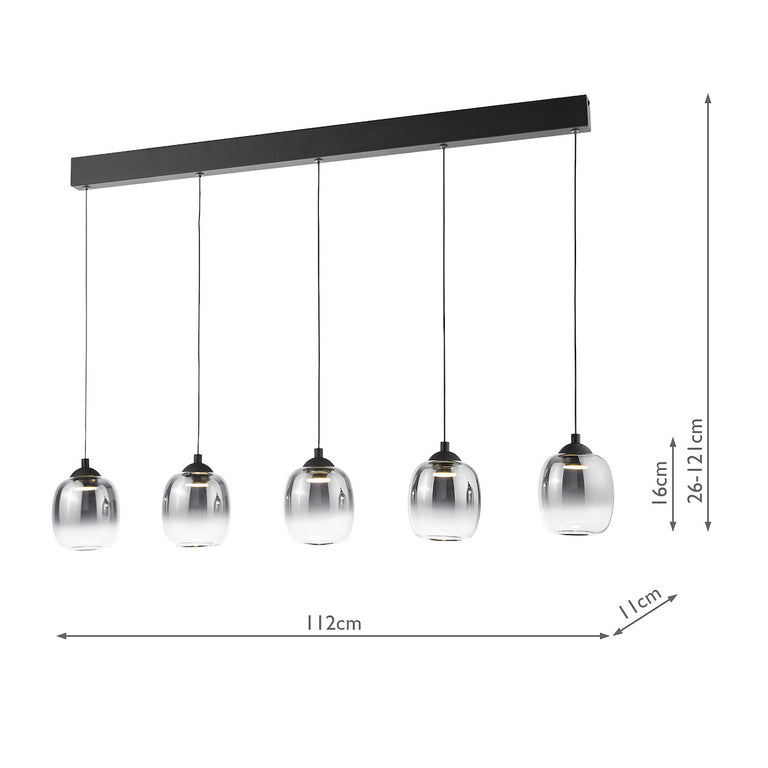 Ramona 5 Light Bar Pendant Matt Black and Smoked Ombre Glass LED Modern Home Decor Lighting