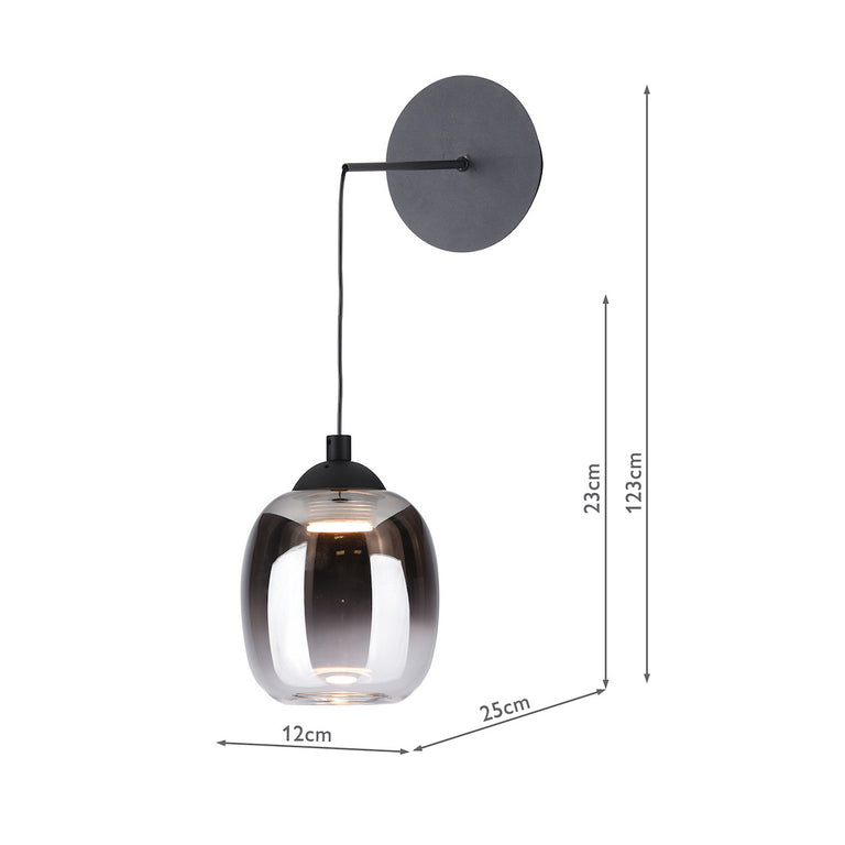 Ramona Wall Light Matt Black LED with Smoked Ombre Glass Shade – Modern Adjustable Wall Fitting Light
