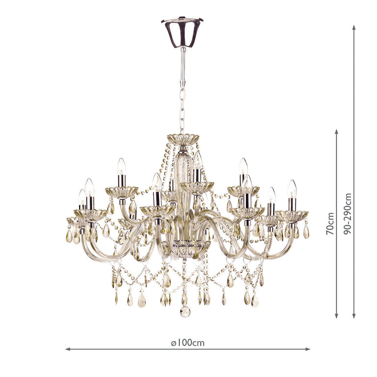 Raphael 12 Light Chandelier Ceiling Light with Champagne Glass Shades and Polished Chrome Finish
