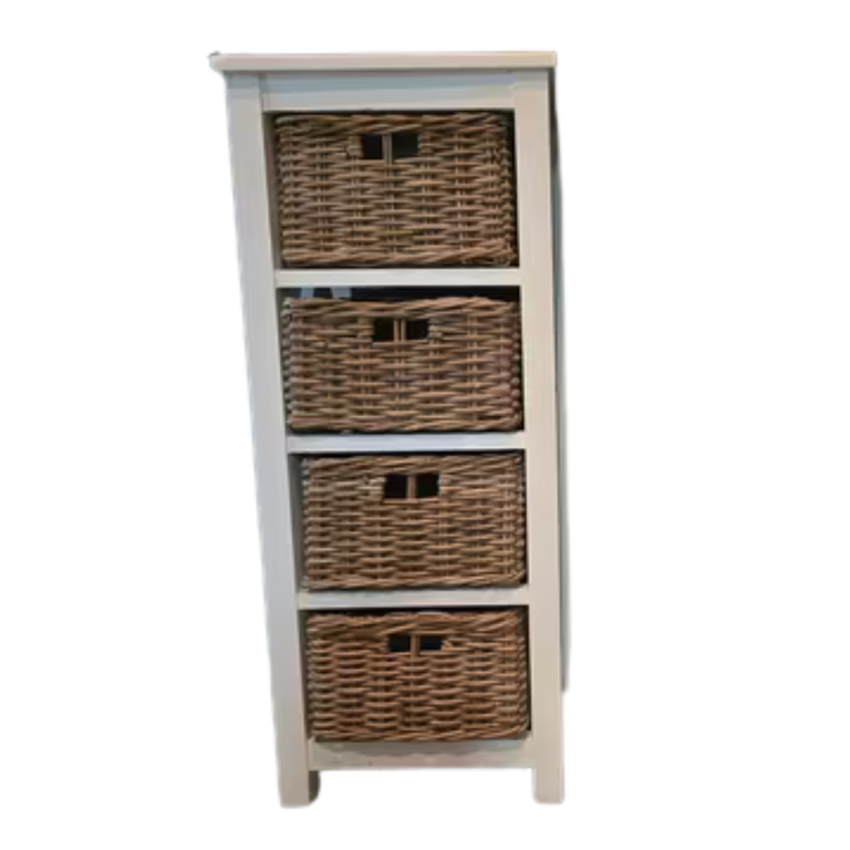 Rattan Chest of Drawers – Narrow Tall Wooden 4 Drawer Cabinet