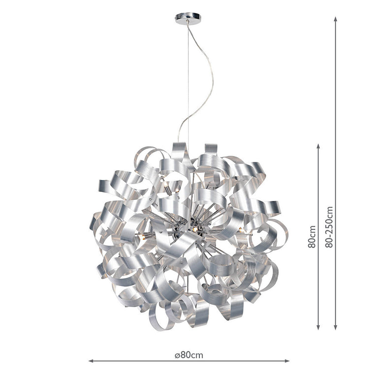 Rawley 12 Light Pendant Brushed Aluminium and Polished Chrome - Contemporary Lighting Collection
