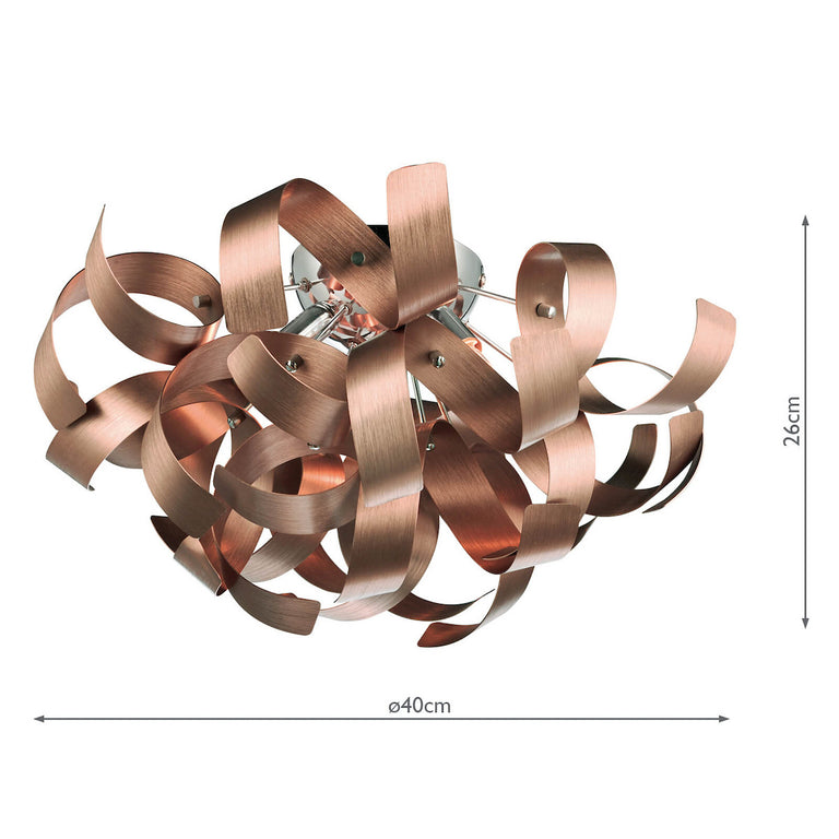 Rawley 4 Light Flush Brushed Copper and Polished Chrome for Contemporary Home Decor