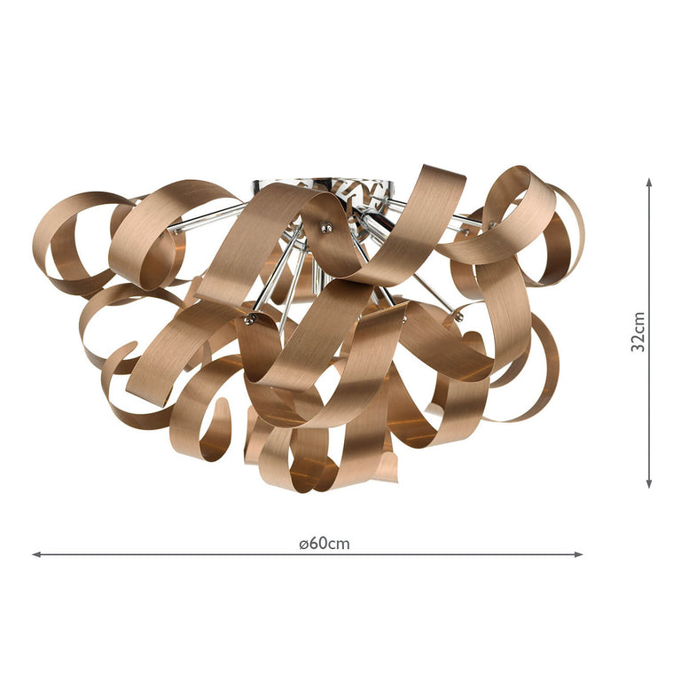 Rawley 5 Light Flush Brushed Copper and Polished Chrome Ceiling Flush Light Fixture
