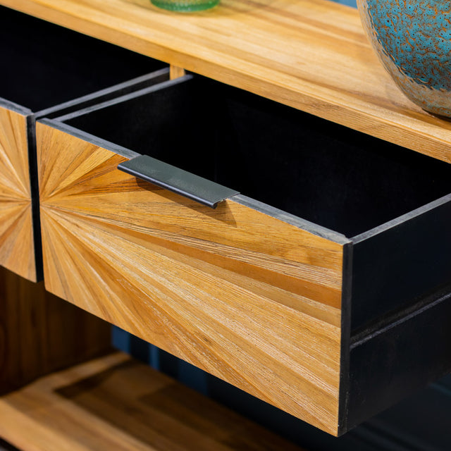 Ray 2 Drawer Console Table Ginger Teak – Wooden Console with Storage