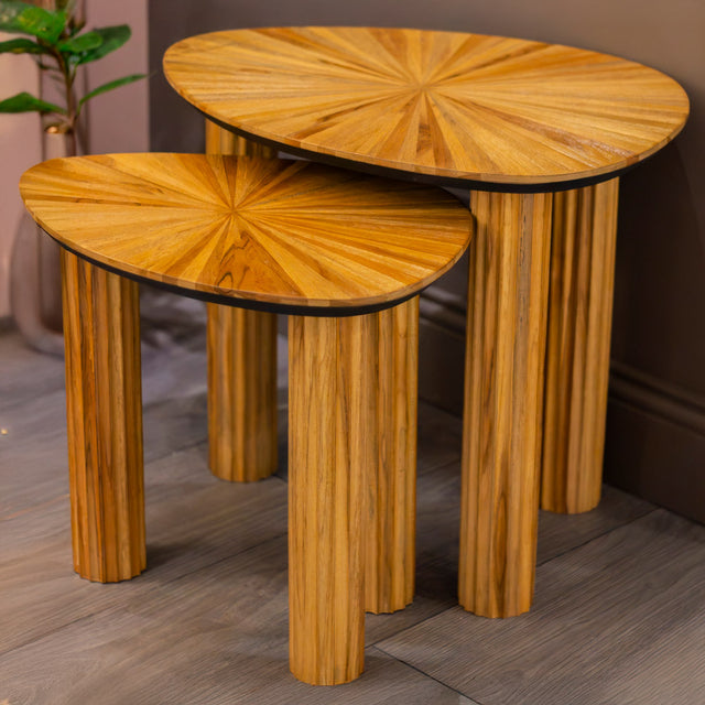 Ray Nest of 2 Side Tables in Ginger Teak – Wooden Nest of Side Tables