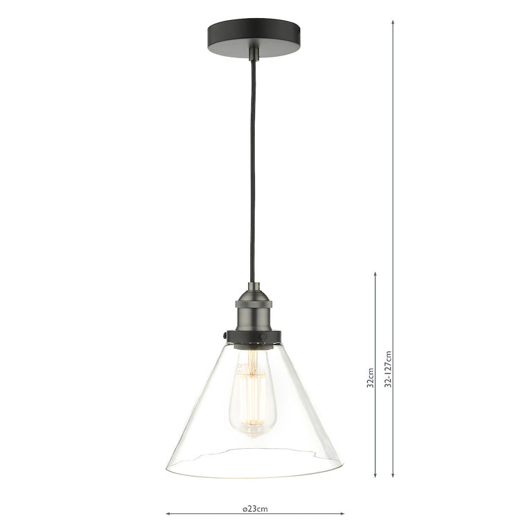 Ray Pendant Antique Nickel Ceiling Light with Conical Clear Glass Shade Adjustable Hanging Light