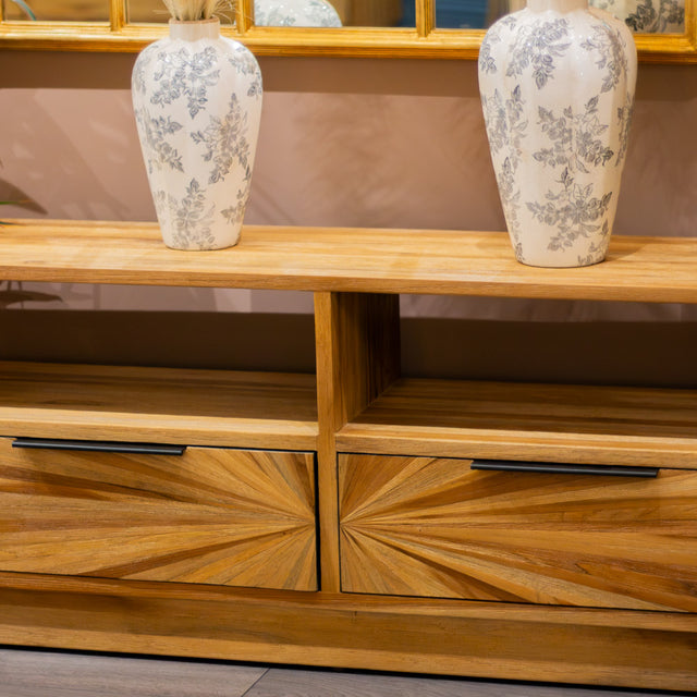 Ray TV Unit Ginger Teak – Modern Wooden TV Stand for Living Room