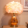 Raya LED Base Feather Lamp Pink life style picture with turned on top light