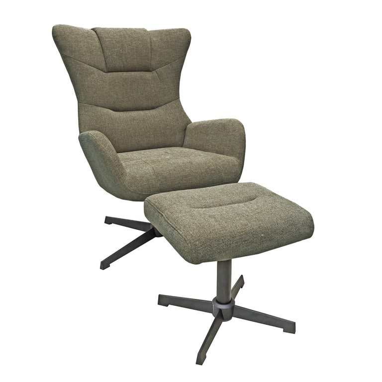 Rayna Rocking Swivel Chair with Stool Sage