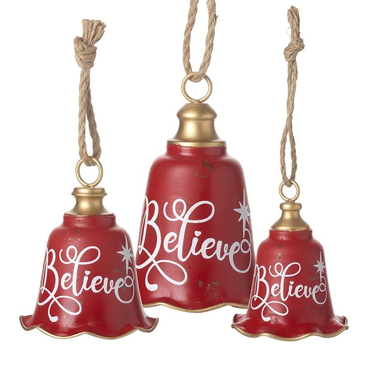 Red Metal Believe Bells Set of 3
