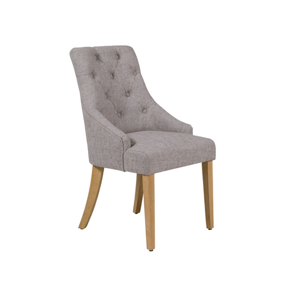 Grey dining chair with contemporary design.