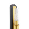 Rhian 2 Light Wall Light Matt Black and Ribbed Glass close view picture of the top light