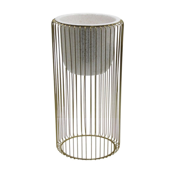 Ria Planter With Stand White/Gold Large picture on the white background