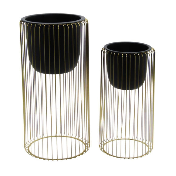 Ria Set of 2 Planters With Stand Black/gold picture on the white background