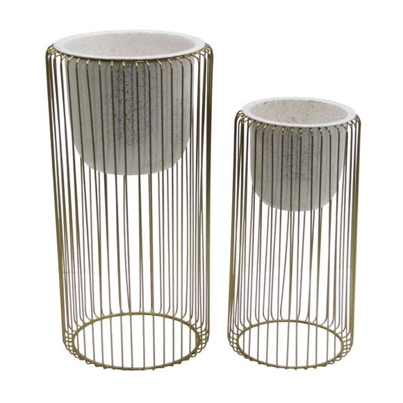 Ria Set of 2 Planters With Stand White/Gold picture on the white background