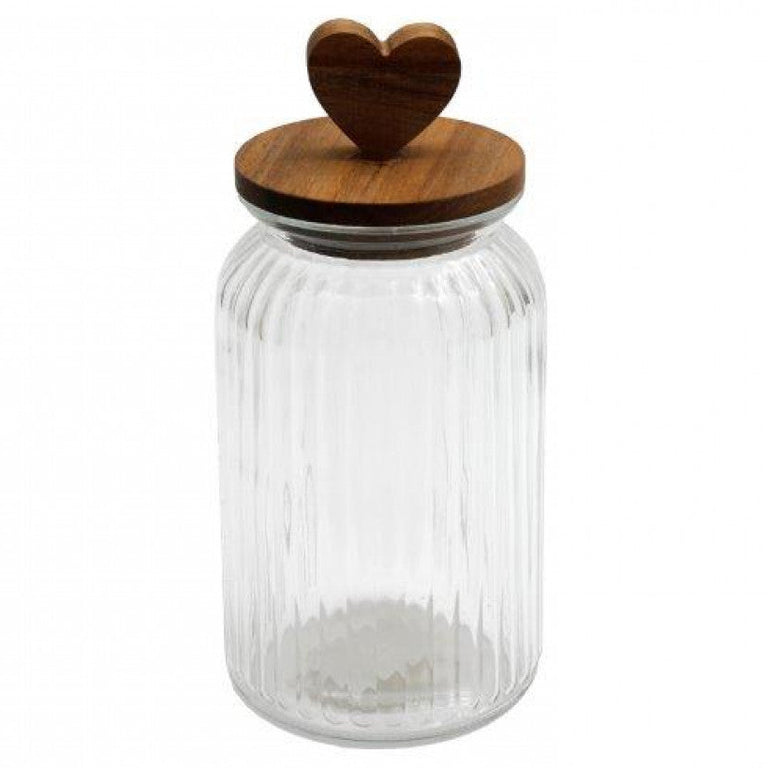 Ribbed Glass Heart Lid Jar Large - Kitchen Storage Jar