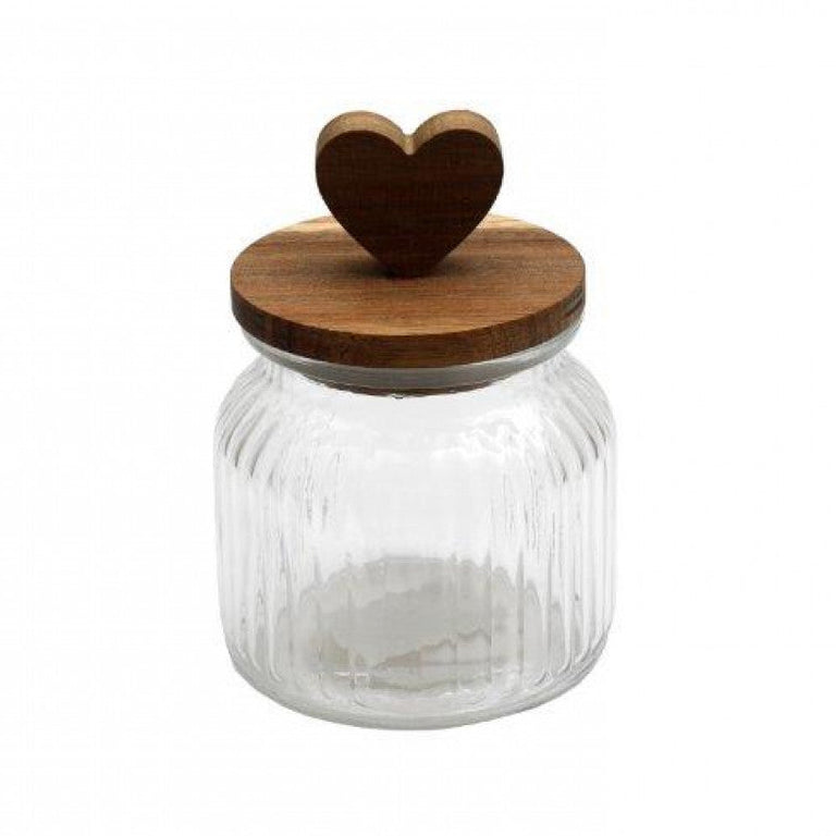Ribbed Glass Heart Lid Jar Small - Storage & Organisation Jar