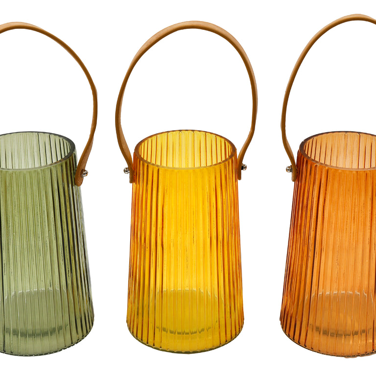 Ribbed Vase With Handle - Decorative Glass Centerpiece Vase