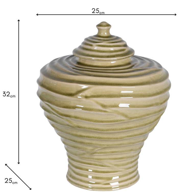 Rippled Lidded Small Vase Sage - Decorative Vase & Home Accessory