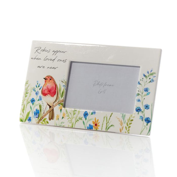 Memorial remembrance frame Robin Forget Me Not Remembrance 3D White Wood Photo Frame