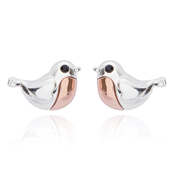 Robins Appear Two Tone Stud Earrings