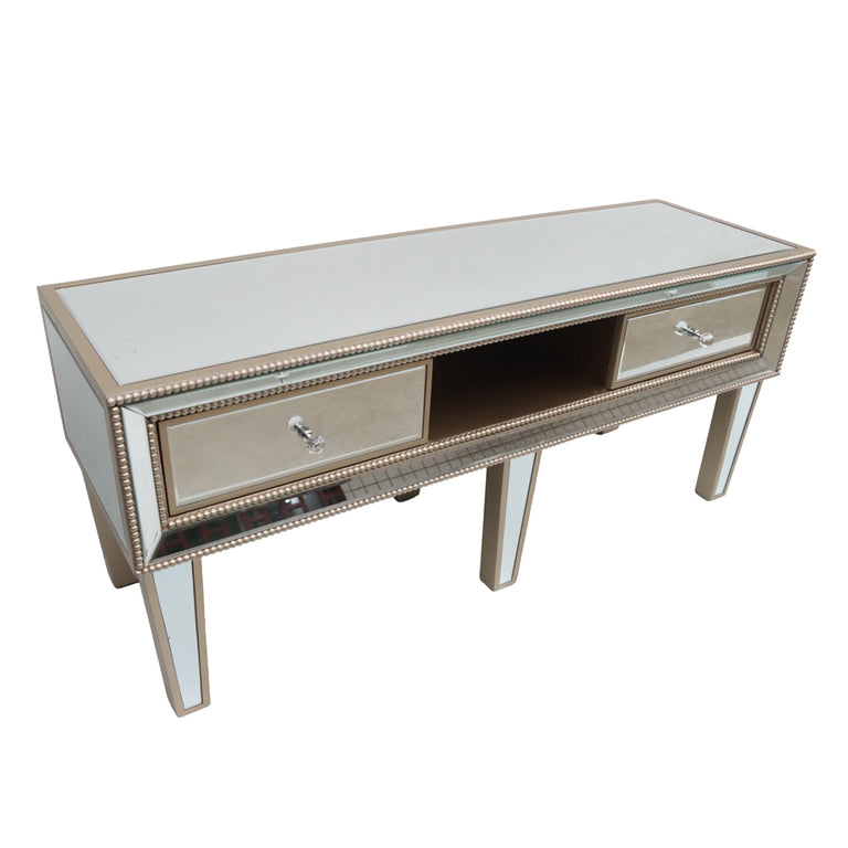 Rocco 2 Drawer Mirrored TV Unit Dark Champagne