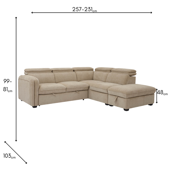 Roscoe Corner Sofa Bed RHF Oatmeal - Fabric Sofa Bed Collection