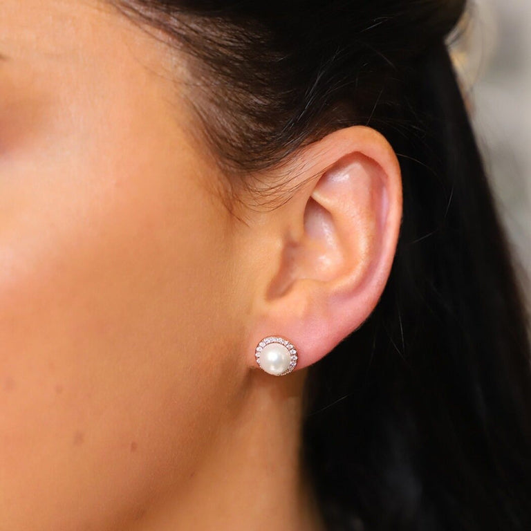 Rose Gold Circle Earrings with Pearl