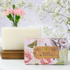 Rose and Peony Soap living style photo with packed and unpacked bar soap