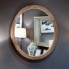 Round Mirror Wood and Gold 100 cm life style picture on the wall