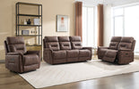 Rowan 2 Seater Sofa Electric Recliner Chocolate life style photo with armchair and  3 seater sofa