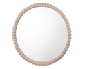 Round framed mirror in cream with wooden bobbin detail - Ruan Round Mirror Cream