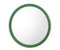 Deep green framed round mirror with wooden bobbin detail - Ruan Round Mirror Green