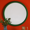 Wooden bobbin framed round mirror for elegant home decor - Ruan Round Mirror Green