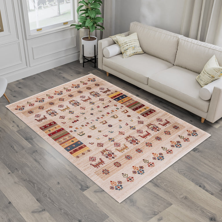 Rukas 0241 Floral Rug Beige
