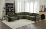 Rush Sectional Electric Recliner Corner Sofa Olive life style picture with one reclined seat