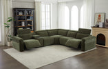 Rush Sectional Electric Recliner Corner Sofa Olive life style picture with reclined seats