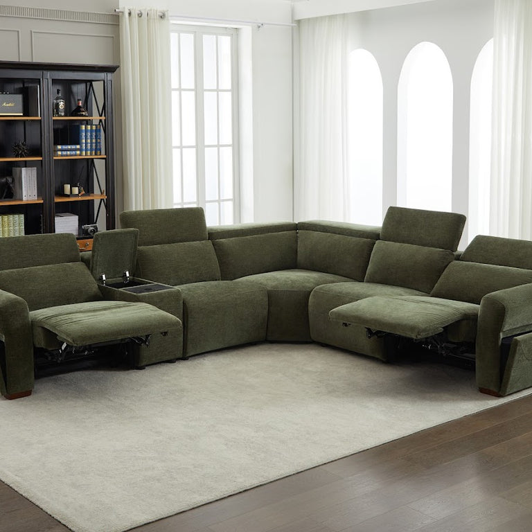 Rush Sectional Electric Recliner Corner Sofa Olive