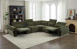 Rush Sectional Electric Recliner Corner Sofa Olive picture with fully reclined seats and opened storage space on console panel