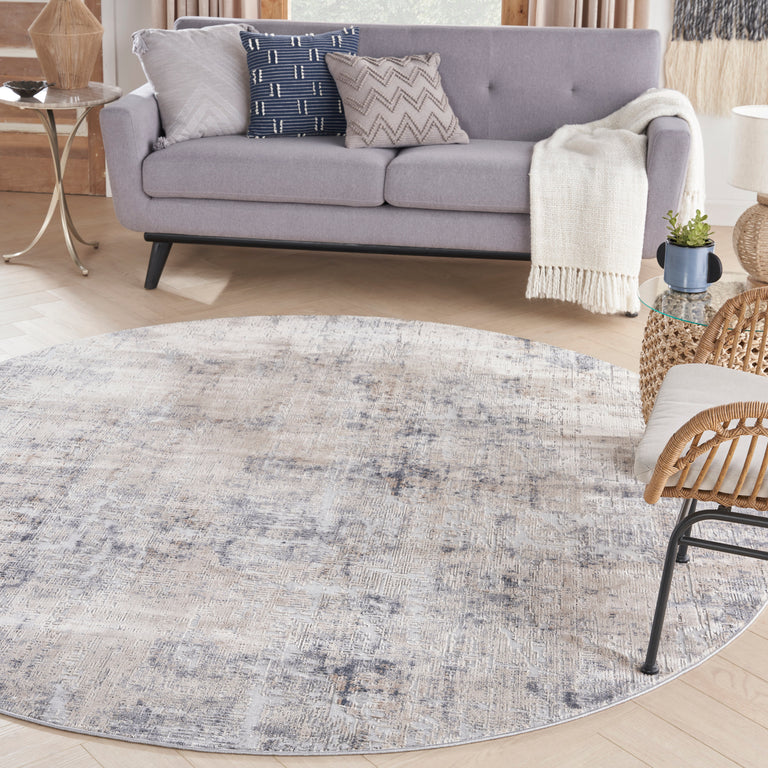 Nourison Rustic Textures Rug RUS01 Grey Beige Round