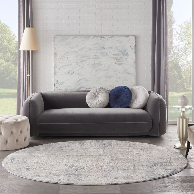 Nourison Rustic Textures Rug RUS07 Ivory Grey Blue Round