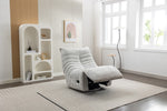 Ryder Recliner Armchair Light Grey life style photofrom the left with reclined seat.