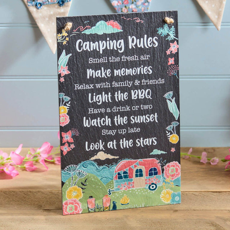 Camping Rules Floral Plaque