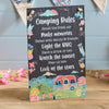 Vibrant plaque with camping quotes design

