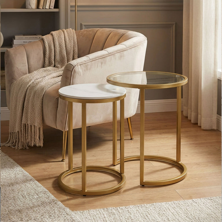 Salzburg Marble and Glass Side Tables Set of 2