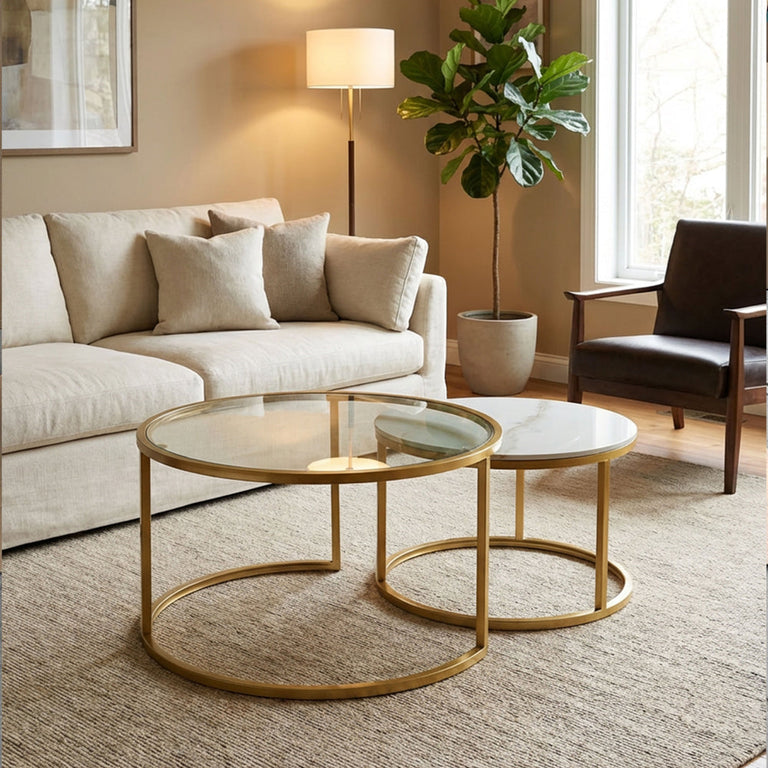 Salzburg Set of 2 Marble and Glass Coffee Tables