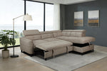 Samantha Fabric Corner Sofabed RHF Brown picture of the sofa reclined to bed
