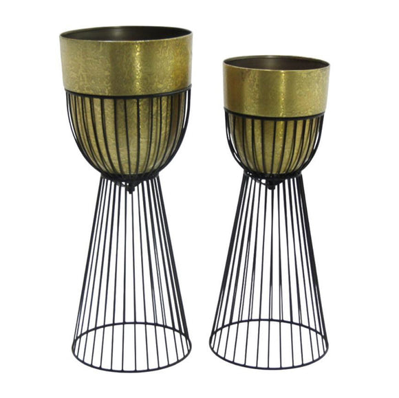 Sana Set of 2 Planters With Stand Brass Black picture on the white backround
