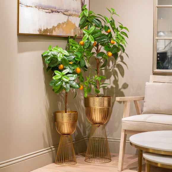 Sana Set of 2 Planters With Stand Gold life style picture