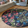 Sanderson Foraging Floral Rug Indigo Round top-view picture of the pattern design and colour palette
